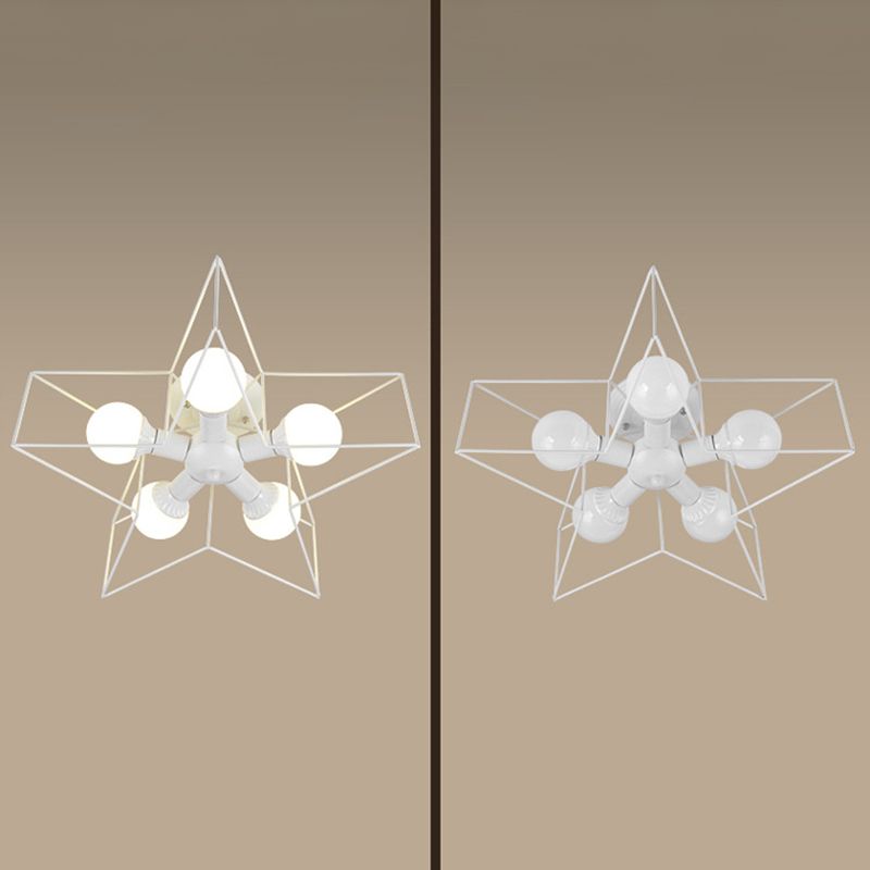 Plafoniera a stella con struttura in ferro in ferro stile retrò industriale, montaggio a semi-incasso a 5 luci