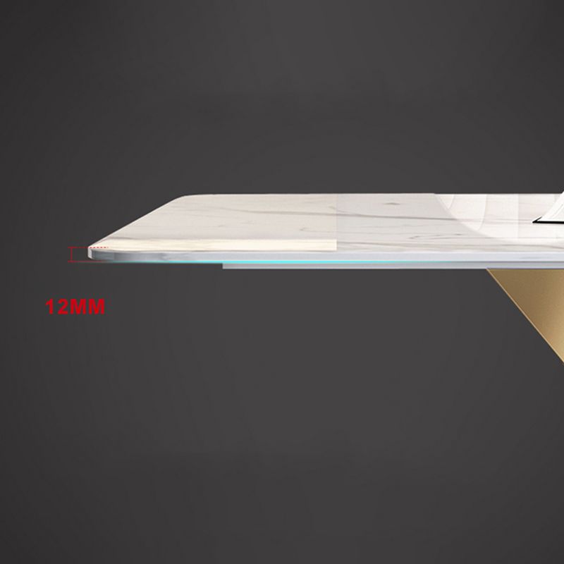 Glam Stone Rectangle Dining Table Golden Pedestal Table for Dining Room
