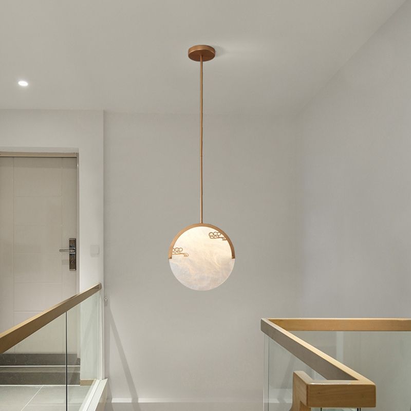 8"/12" Wide 1 Light Round Drop Pendant Traditional Black/Gold Acrylic Down Lighting for Corridor