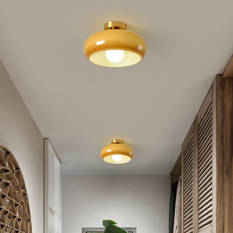 Contemporary Glass Shaded Ceiling Light Golden Flush Mount Lighting for Foyer