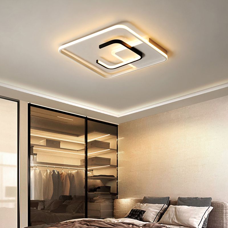 Zwart-wit vierkant plafondlamparmatuur Minimalistisch acryl LED-inbouwlamp in warm/wit licht/afstandsbediening Traploos dimmen, 16"/19,5" breed