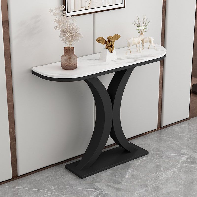 Glam Marble Console Table Half Moon Abstract 12" W Accent Table for Hall