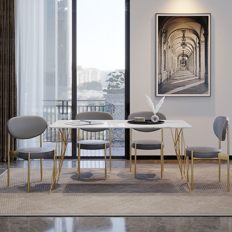 Glam Stone Top Dining Table Set 1/2/5 Pieces Rectangle White Indoor Dinette Set
