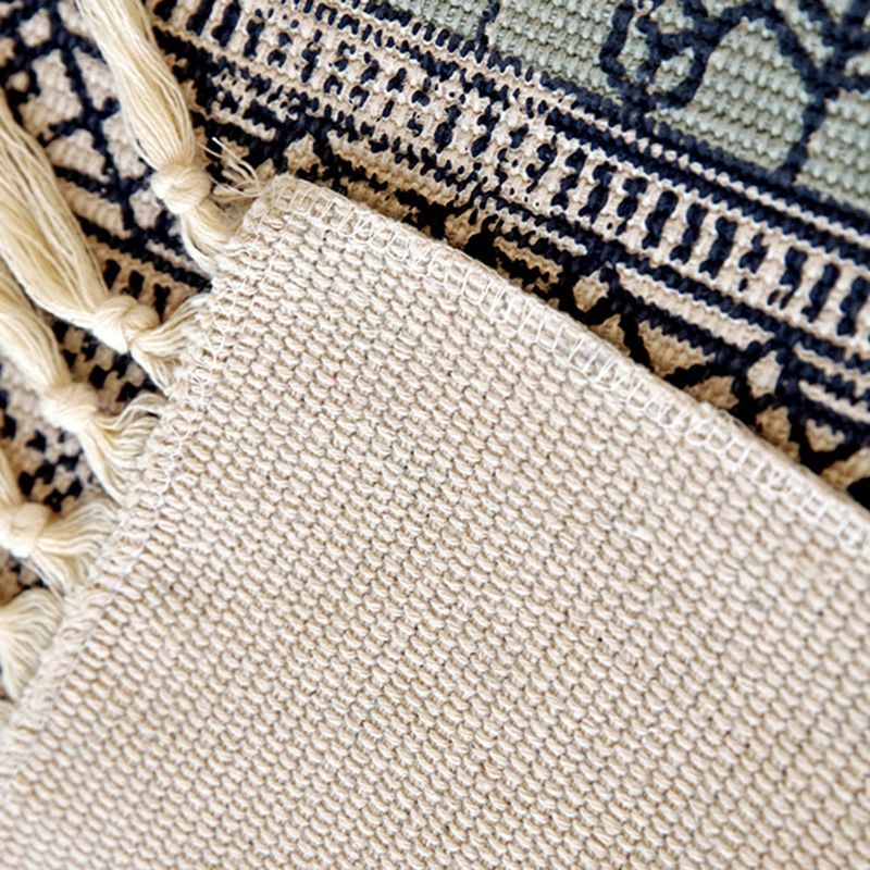 Vintage-Teppich mit Stammesmuster, mehrfarbiger Teppich aus Baumwollmischung, maschinenwaschbarer, umweltfreundlicher Teppich mit Quaste