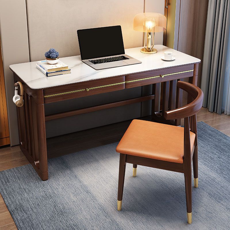 2 Drawers Writing Desk Rectangular Shaped Task Desk in Brown/Brown/Black for Home