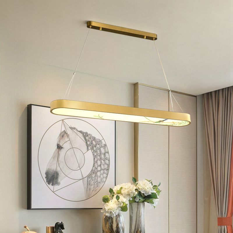 Modern Style Oval Shape Island Light White Glass 1 Light Island Lighting in Gold