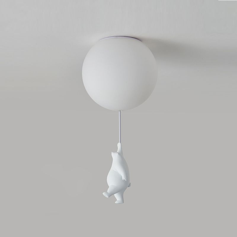 Cartoon 1-Light Ceiling Light White Balloon Shape Glass Flush Mount Light Fixture