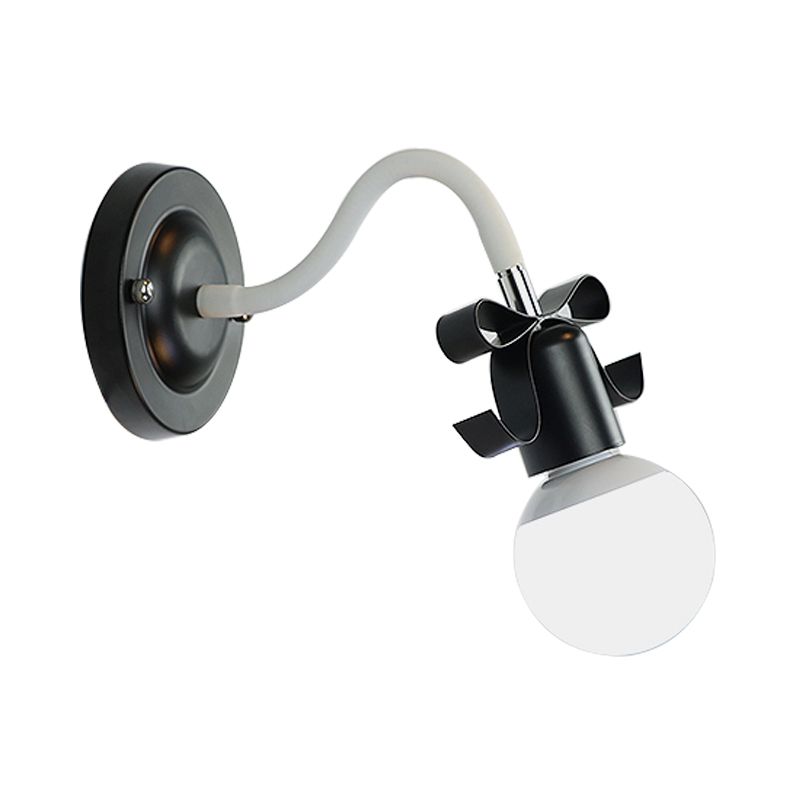 Metal Bare Bulb Wall Light with Bow Single Head Nordic Style Wall Lamp for Kindergarten