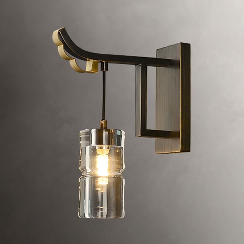 Modern Metal Wall Sconce Cylinder Shape Wall Light with Crystal Shade for Bedroom