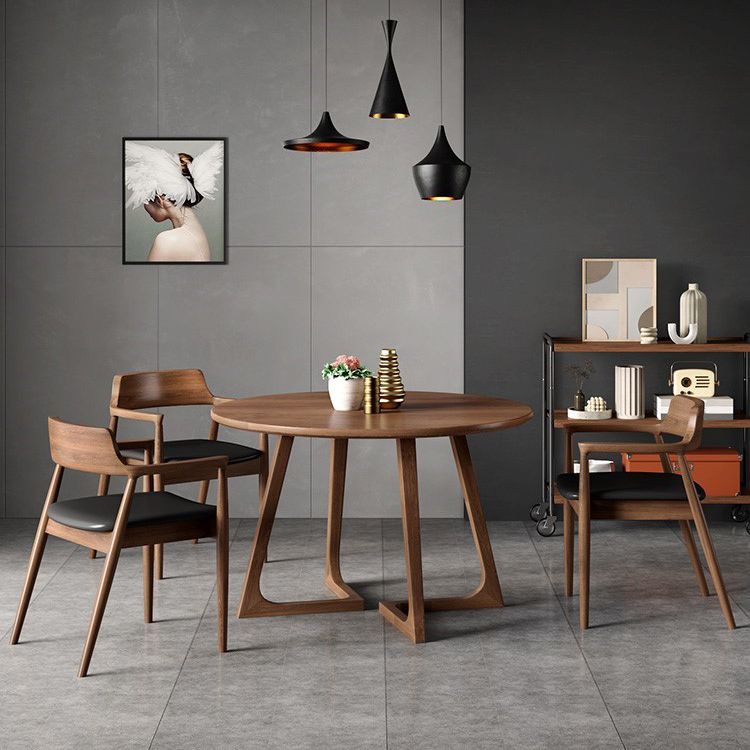 Round Dinette Set with Wooden Chairs 1/2/3/5 Pcs Brown Wood Dining Set for Home