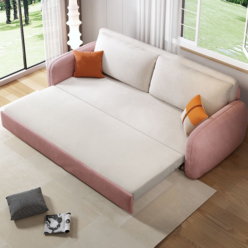 Modern Square Arm Bed Sofa Couch with Pillows in Pink and White