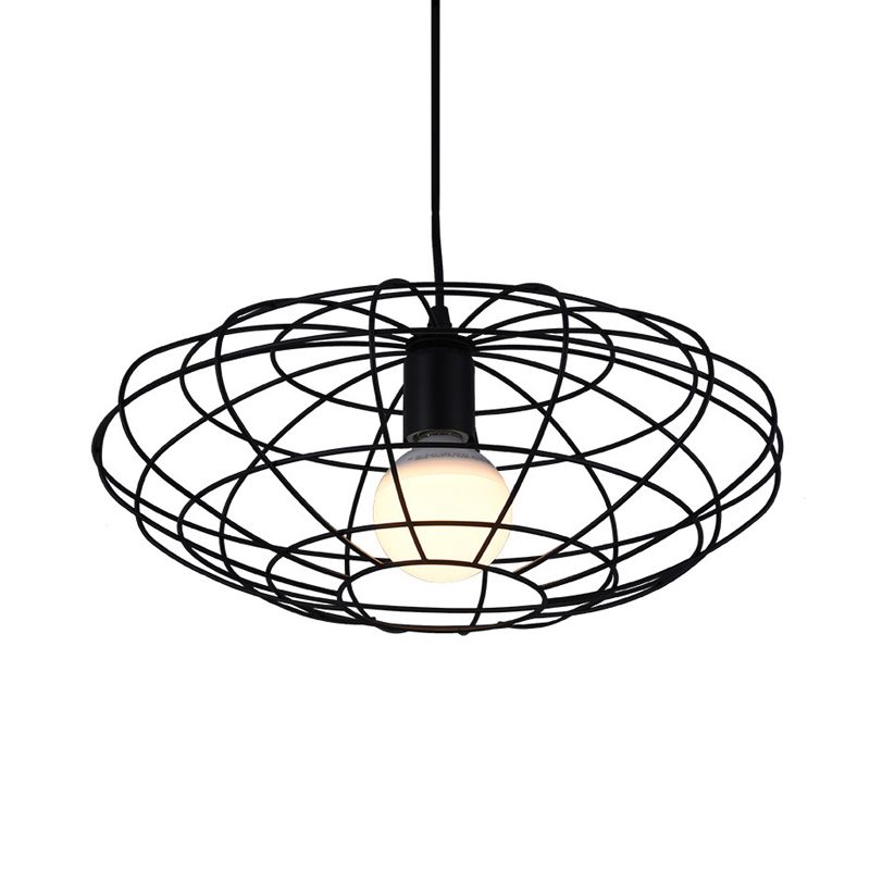 Black 1 Light Pendant Lighting Vintage
Metal Oval Cage Ceiling Fixture for Living Room