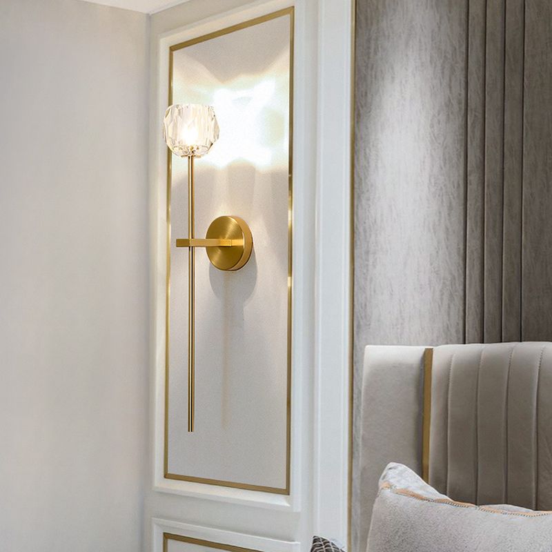 Nordic Style Metal Wall Light Geometric Gold Wall Sconce with Crystal for Bedroom