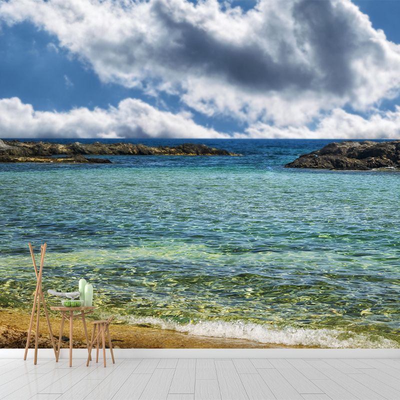 Seascape Wall Mural Moisture Resistant Wallpaper Wall Decor for Bathroom