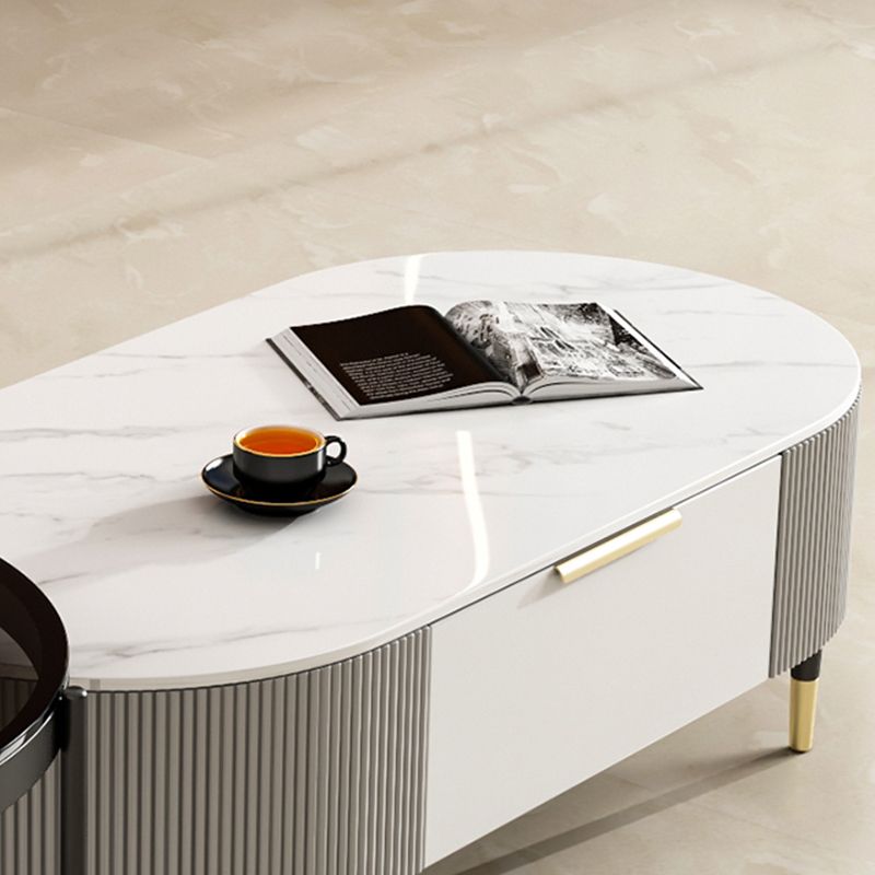 Glam Cocktail Table White 4 Legs Storage Coffee Cocktail Table