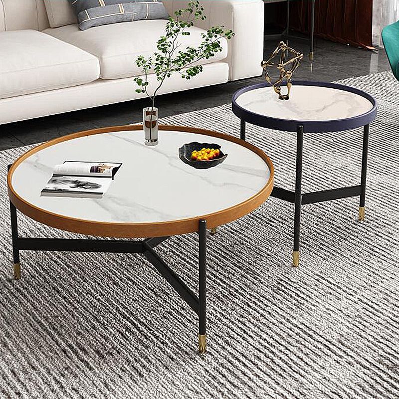 3 Legs Base Design Cocktail Table Rock Plate Desktop Round Coffee Table with Iron Base