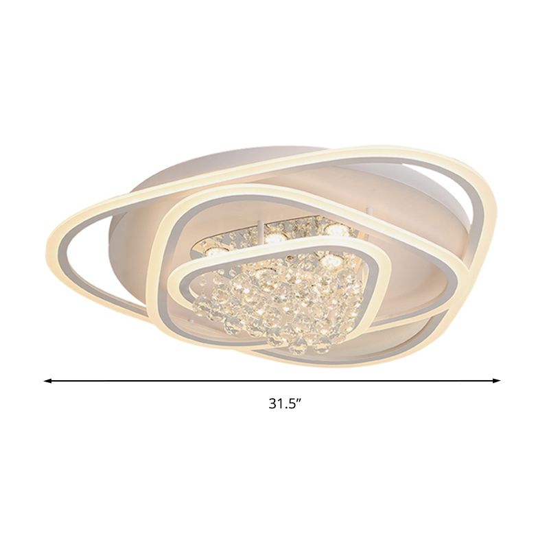 19.5"/23.5"/31.5" W LED Triangle Flush Mount Lamp Simple White Crystal Ceiling Mounted Fixture in Warm/White Light