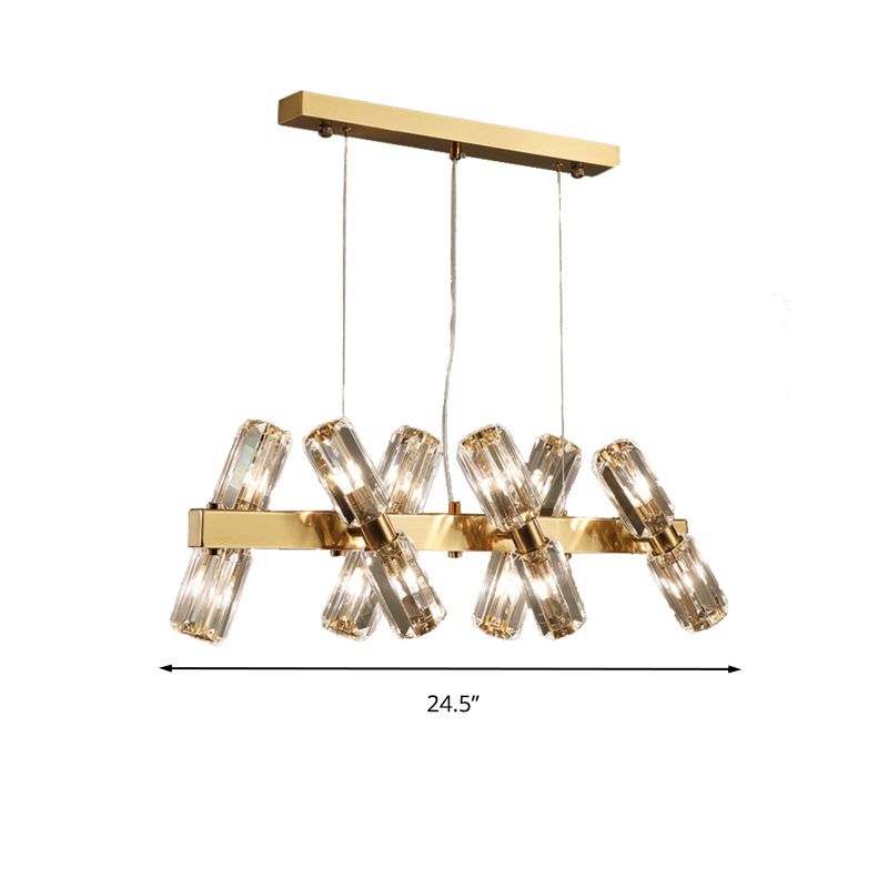 Lámpara de araña tubular tradicional cristal biselado 12/16 bulbos de oro colgante colgante luz