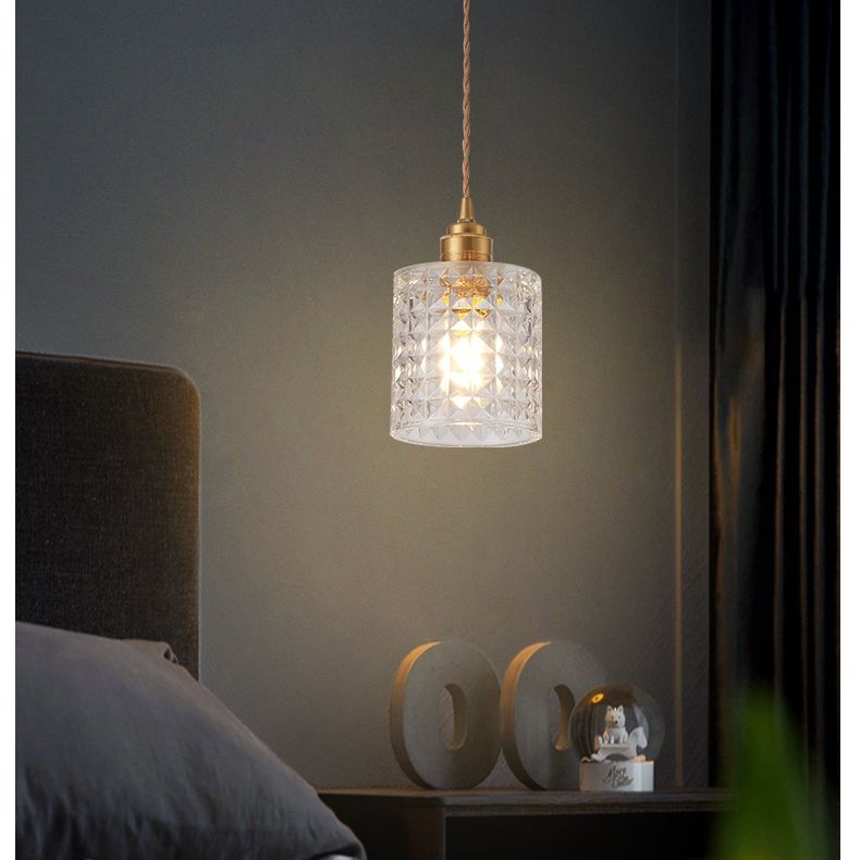 Modern Style Small Pendant Lamp Clear Glass Single-Bulb Bedside Pendulum Light in Brass