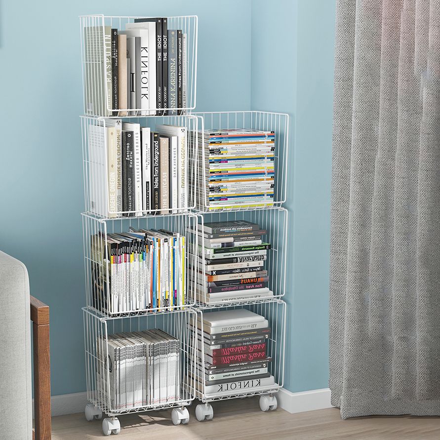 Modern Style Bookshelf Closed Back Metal Bookcase with Caster Wheels for Home Use