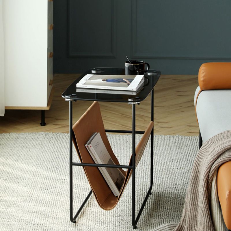 Rectangular Glass Top End Table Modern 23.22" Tall Storage Side Table