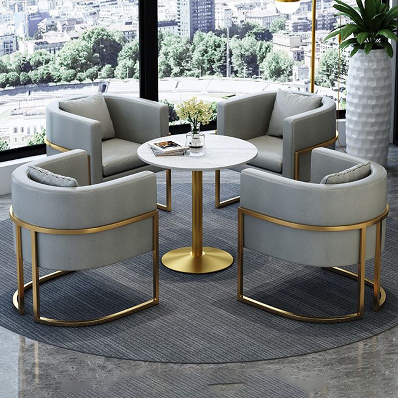 Parsons Arm Chair Leather Indoor Dining Chair with Gold Frame