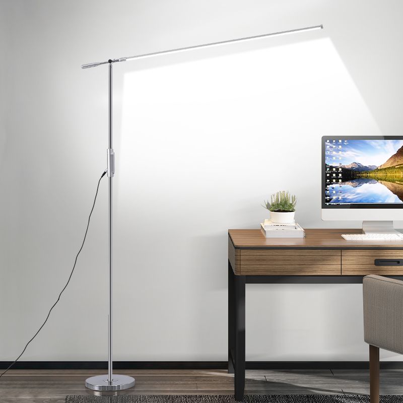 Linear Shape Metal Floor Light Modern Style Single Light Floor Mount Light in Silver