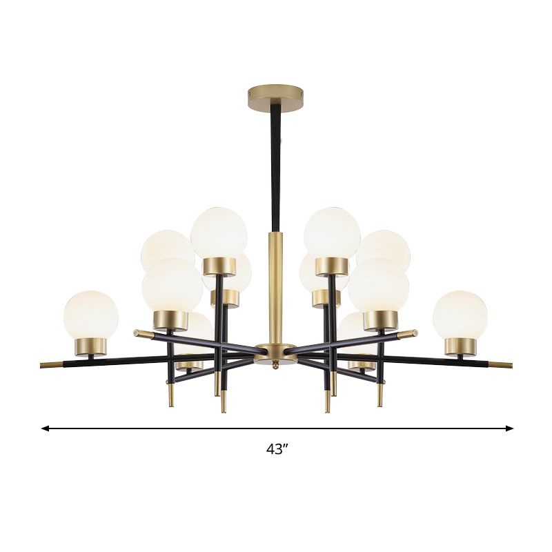 Contemporary Globe Shade Chandelier Multi-Head Metal Large Clear/White Glass Pendant Lamp for Hotel