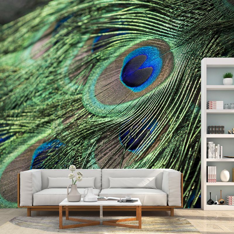 Peacock Feather Mural Wallpaper Tropical
Style Moisture Resistant for Living Room