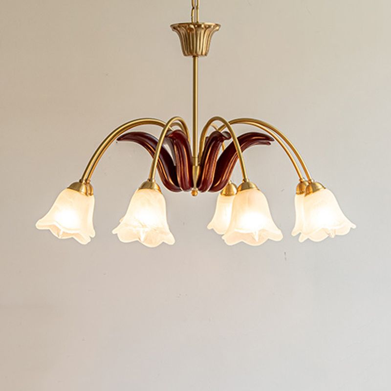 Floral Dining Room Chandelier Country Style Glass Suspension Lighting Fixture