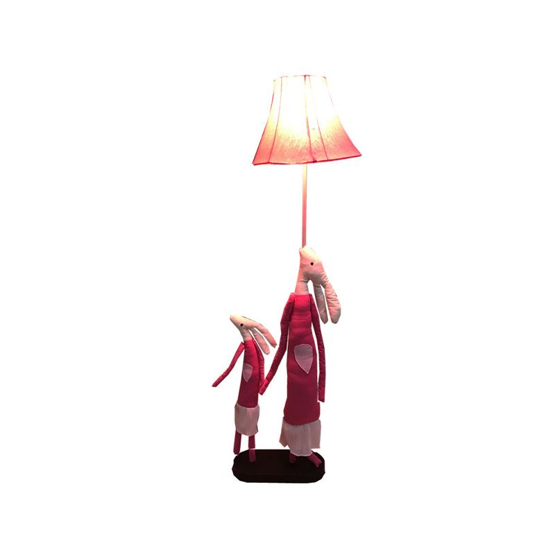 Dibujos animados de piso de 1 luz iluminación azul/rosa conejo rojo Mon y niño de pie con pantalla de lámpara acampanada