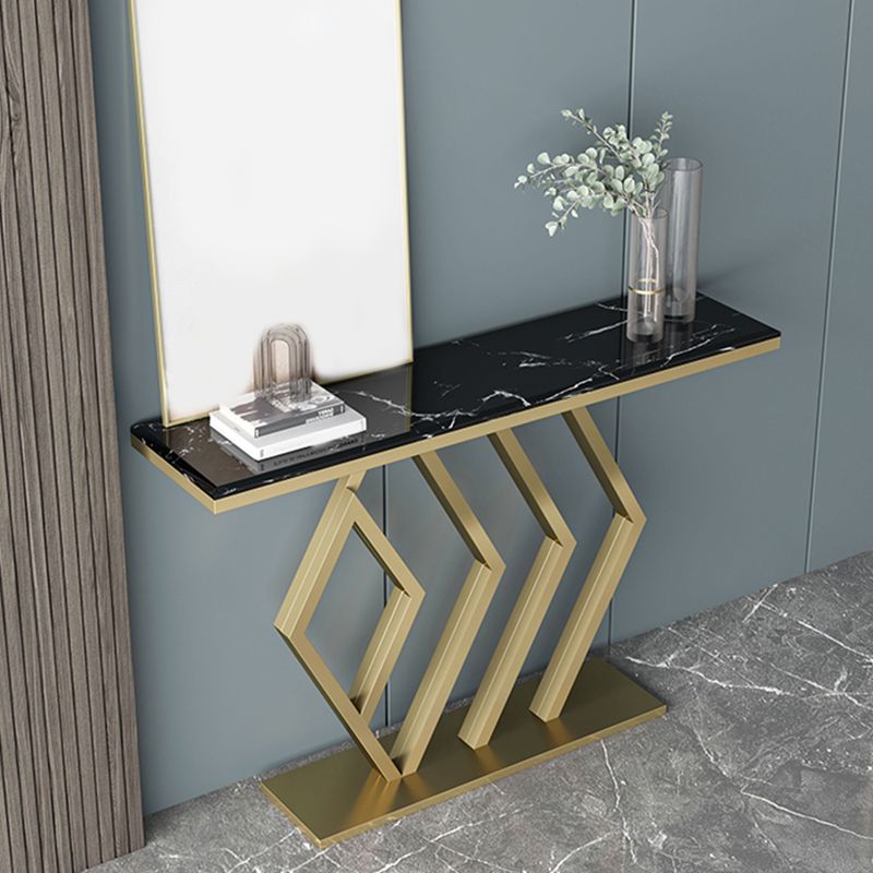 Glam Sofa Console Table Antique Finish Console Accent Table in Marble