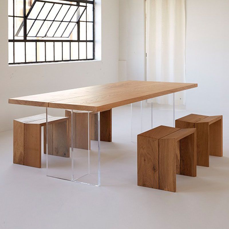 Rectangle Dining Table Natural Pine Wood Top Transparency Acrylic Base Table