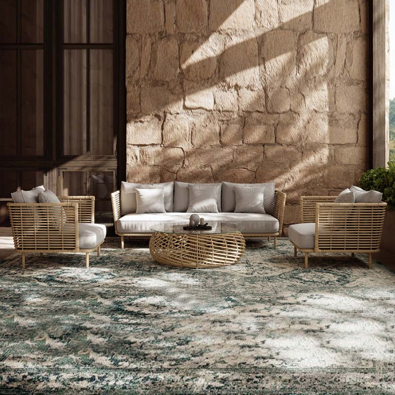 Metal Rattan Patio Sofa Tropical Style Outdoor Simple Sofa Outdoor Patio Sofa