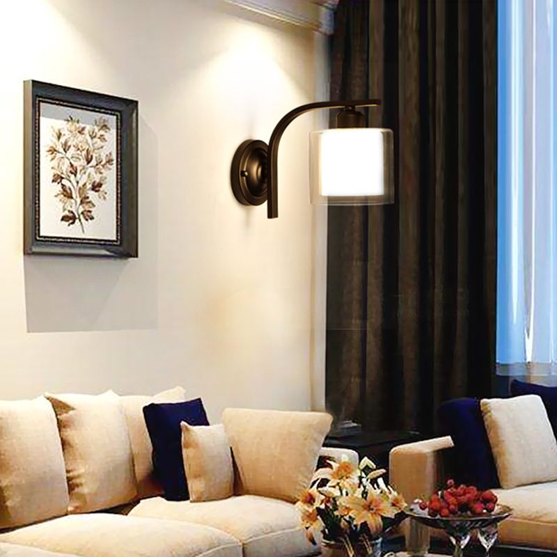 Black Clear Glass Wall Lamp Sconce Industrial Style Sconce Lamp for Living Room