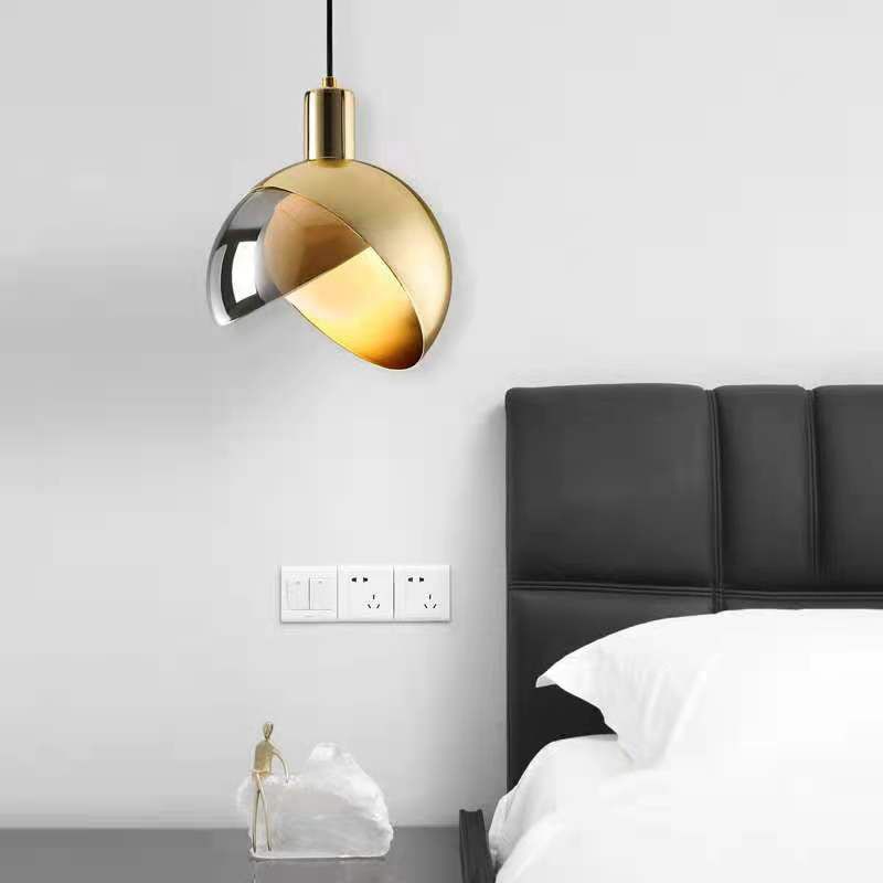 Globe Hanging Ceiling Light Minimalist Metal Bedroom Down Lighting Pendant in Gold