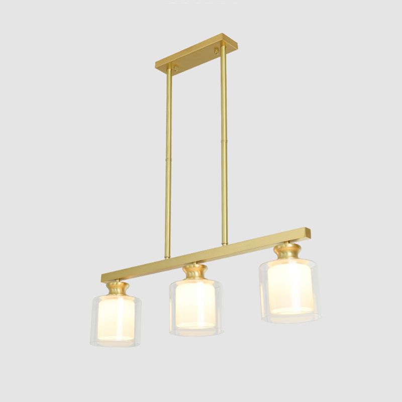 Lampada dell'isola cilindro moderna lampadario in vetro e isola metallica in oro