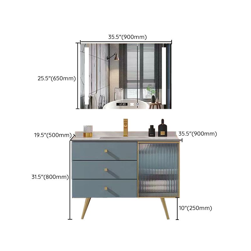 Freestanding Bathroom Vanity Blue Wood Frame Single Sink Rectangular Vanity with 3 Drawers