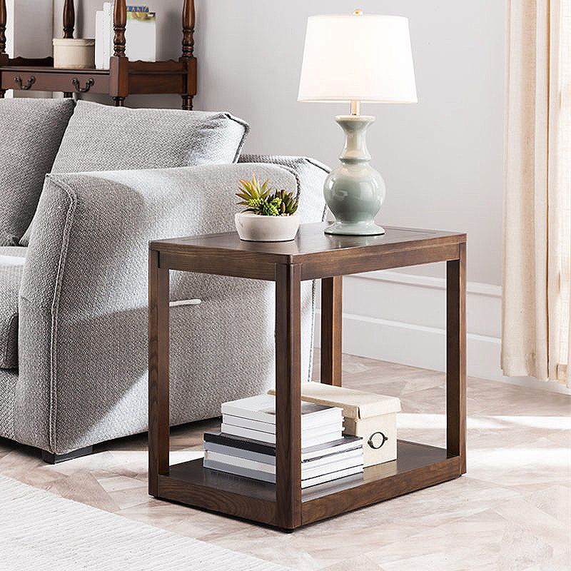 Wood Side 23.6"Tall Contemporary Table Square End Table with Shelf for Living Room