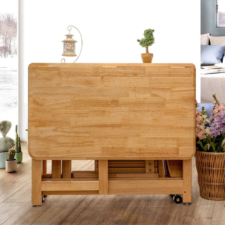 51'' Foldable Rubber Wood Table Medieval Modern Rectangle Table with Storage (only table)