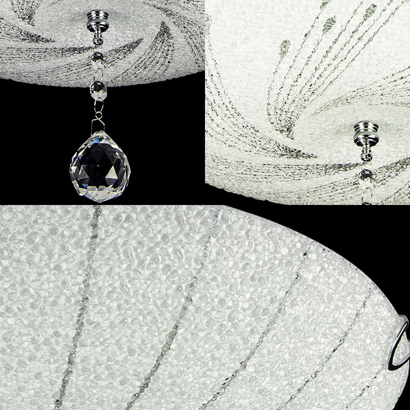 Plafonnier en forme de dôme moderne en verre dépoli, 3 lumières, plafond blanc, avec goutte de cristal