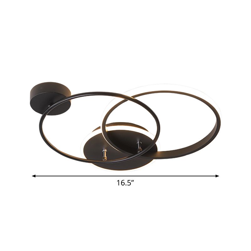 Metal Crossed Circular Ceiling Lamp Modernism Black LED Flush Mount Light in Warm/White Light, 16.5"/20.5" Length