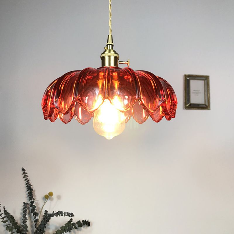 Hanging Pendant Light Vintage Style Glass Petal Hanging Light Fixture for Bedroom