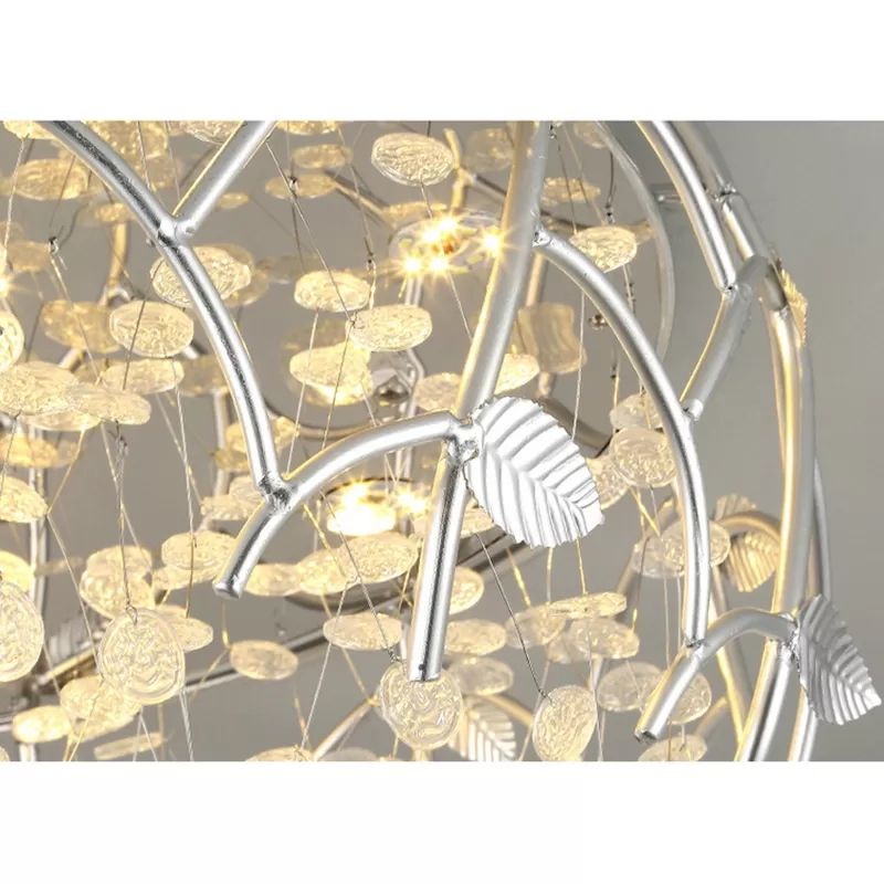 Plafonnier chromé romantique avec feuille et perle de cristal, plafonnier en métal pour chambre à coucher