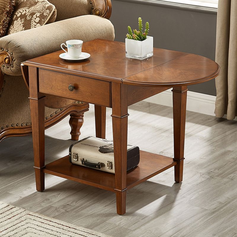 Solid Wood Cocktail Table with Shelf and Drawers Mid-Century Modern