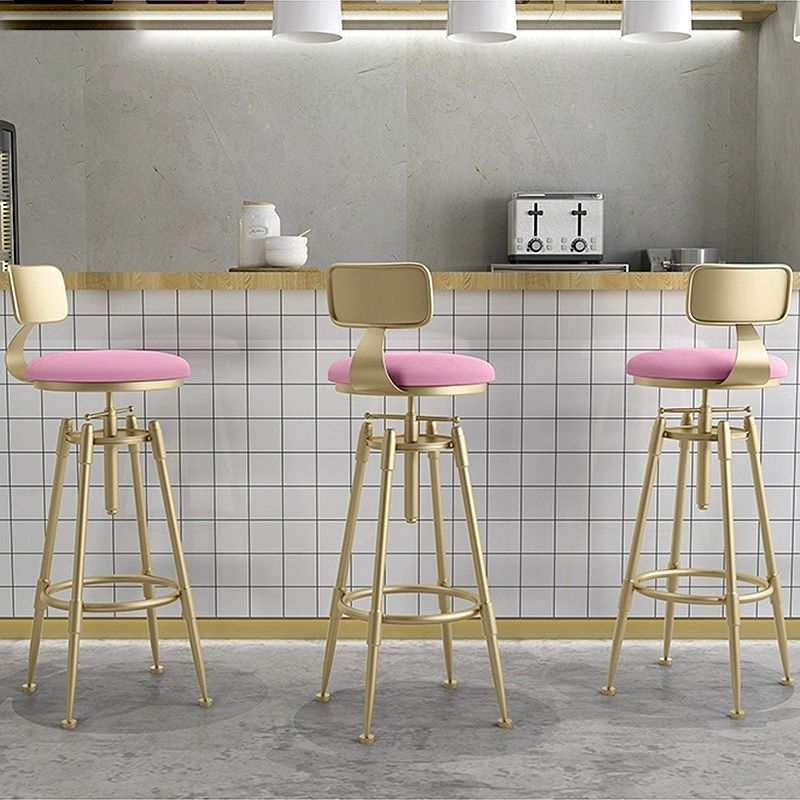 Glam Rotatable Backrest Counter Stool Iron Cafe Bar Stool with Cushion and Pedal