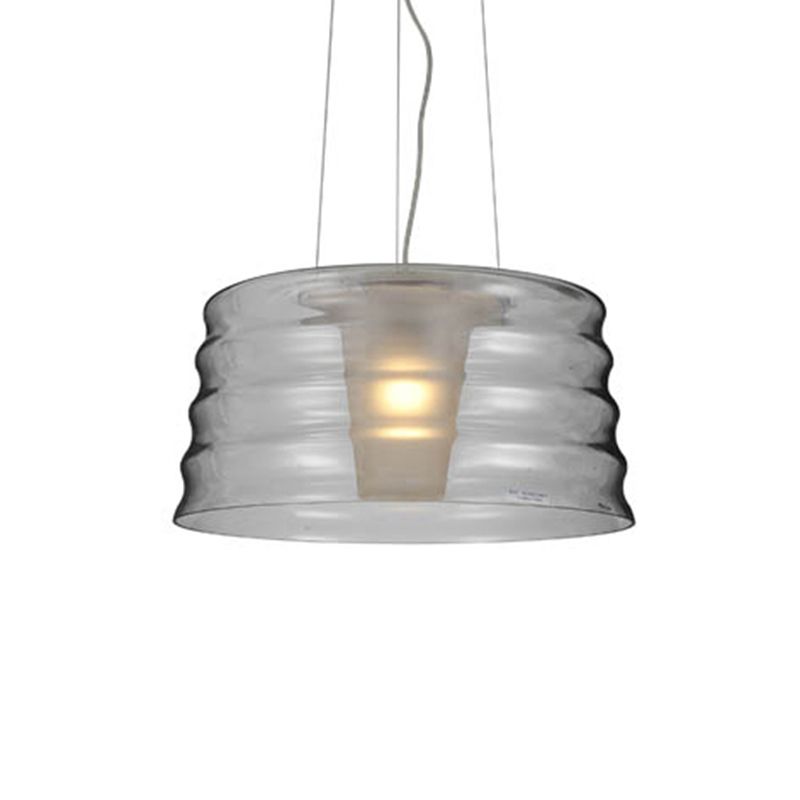 Pleenderie à tambour de 10 "/ 14" de largeur Pendre contemporain transparent / Smoky Verre à volants 1 Light LED Salon suspendu Light