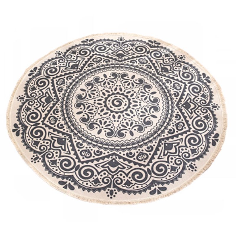 Traditional Floral Design Rug Moroccan Round Indoor Rug Cotton Blend Pet Friendly Area Carpet for Home Decoration