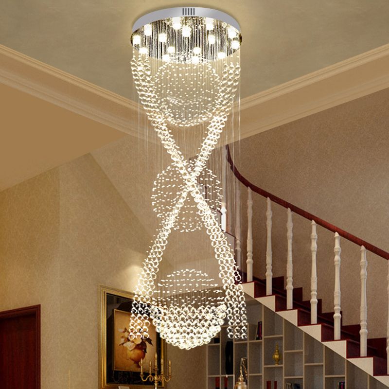 Cristal en spirale multi-léger moderniste moderniste 15 lumières LED du salon lampe suspendue en argent