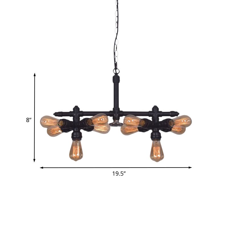 Metallic Black Hanging Chandelier Radial Pipe 10-Head Industrial Ceiling Pendant Lamp for Living Room